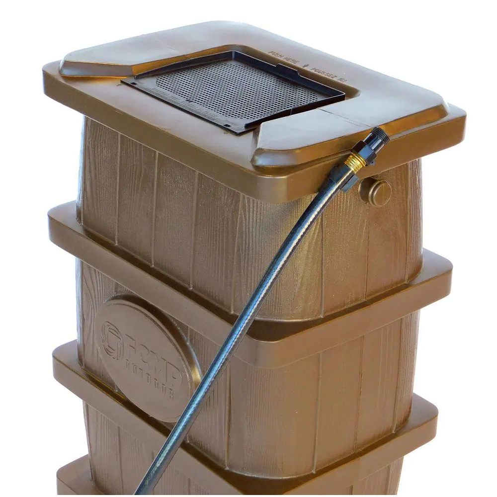 FCMP Outdoor 45 Gal. Woodgrain Rain Barrel in Brown