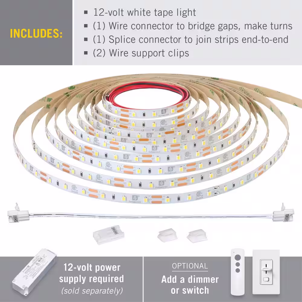Armacost Lighting Ribbon Flex Pro 65.6 ft. Hardwired 4000K Warm White 12-Volt 60 LED Integrated LED Under Cabinet Strip Light 20M