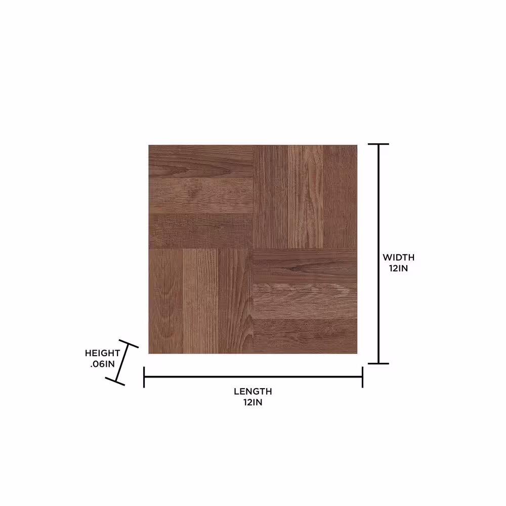 FloorPops Parquet 12 in. W x 12 in. L Brown Peel & Stick Vinyl Tile Flooring (20 sq. ft./case)