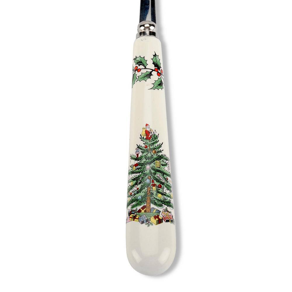 Spode Christmas Tree 2-Piece Stainless Steel Salad Servers with White Ceramic Handle