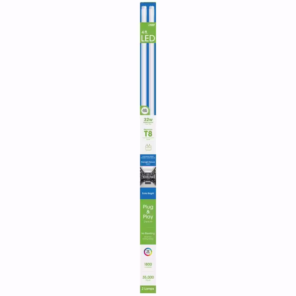 Feit Electric 18-Watt 4 ft. T8 G13 Type A Plug and Play Linear LED Tube Light Bulb, Daylight Deluxe 6500K (10-Pack)