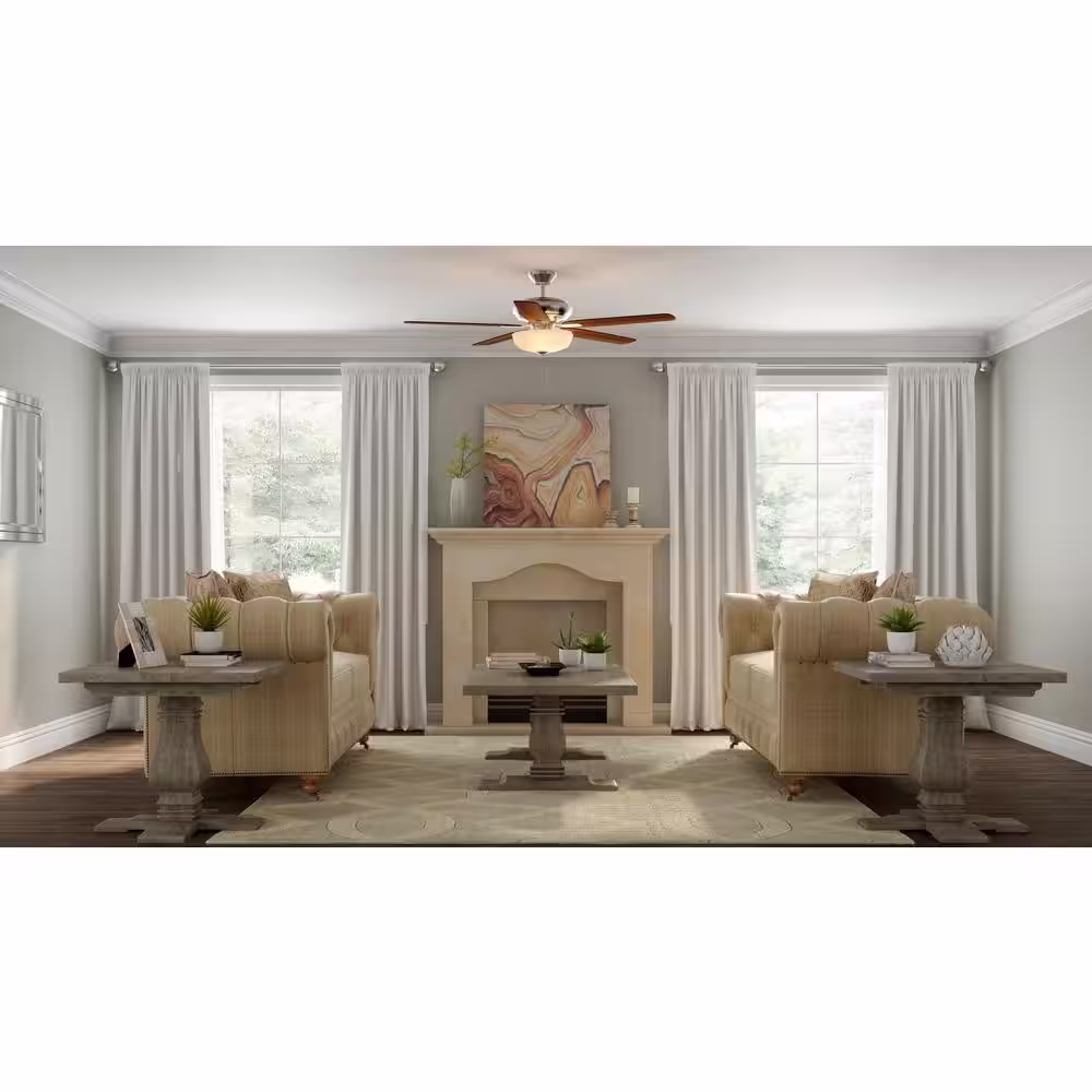 Hampton Bay Holly Springs 52 in. Indoor Matte Black LED Ceiling Fan with Light, Downrod and Reversible Blades Included