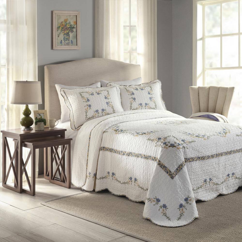 None Modern Heirloom Heather White King Embroidered Cotton Pillow Sham