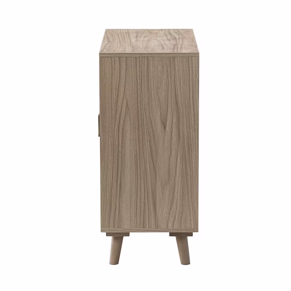 JAYDEN CREATION Salayar Acorn 2-Door Accent Storage Cabinet with Rattan and Solid Wood Legs