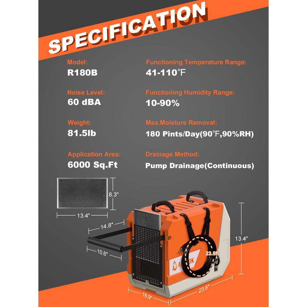 None 180 pt. 6000 sq.ft. Bucketless Dehumidifier in. Oranges/Peaches with Drain Hose and Pump