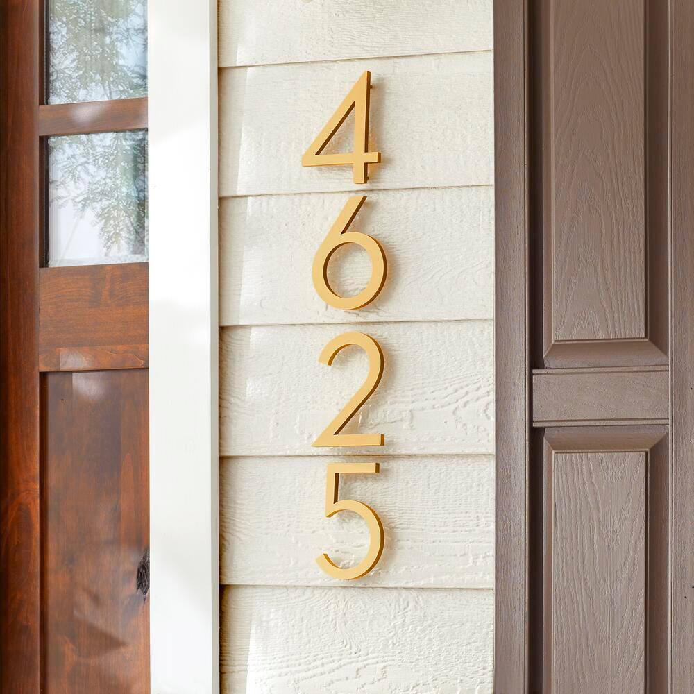 Everbilt 8 in. Brushed Brass Aluminum Floating or Flat Modern House Number 4