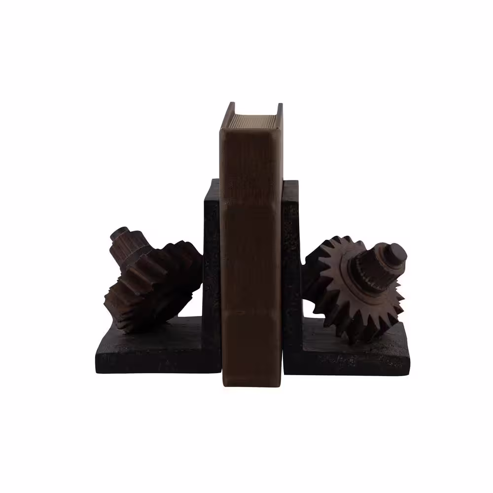 Litton Lane Brown Polystone Gear Bookends (Set of 2)