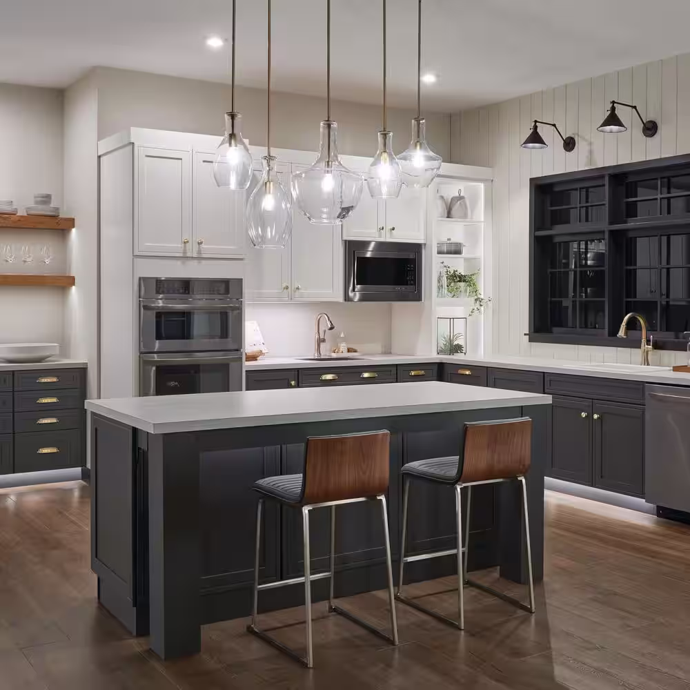 KICHLER Everly 19.75 in. 1-Light Natural Brass Transitional Shaded Kitchen Bell Pendant Hanging Light with Clear Glass