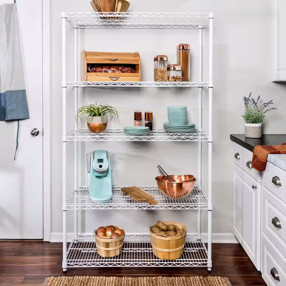 Honey-Can-Do White 5-Tier Heavy Duty Adjustable Steel Garage Storage Shelving Unit (42 in. W x 72 in. H x 18 in. D)
