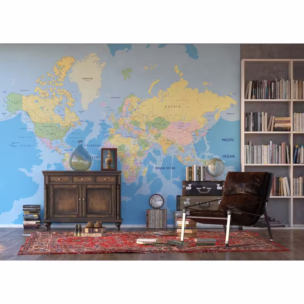 Dundee Deco Full Size Political World Map Non-Woven Wall Mural