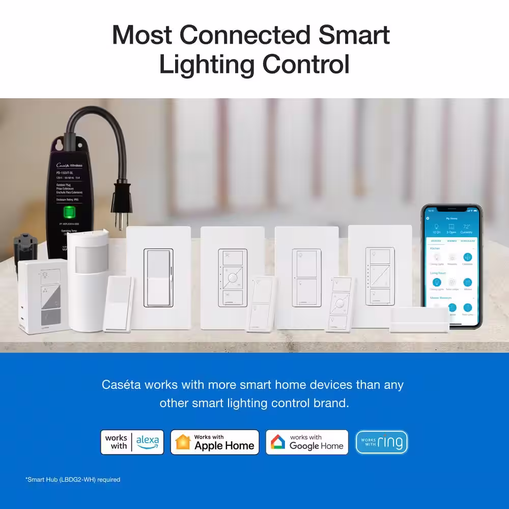 Lutron Claro Smart Switch for Caseta, On/Off Control of Lights/Fans, 5-Amp/Neutral Wire Required, White (DVRF-5NS-WH-R)