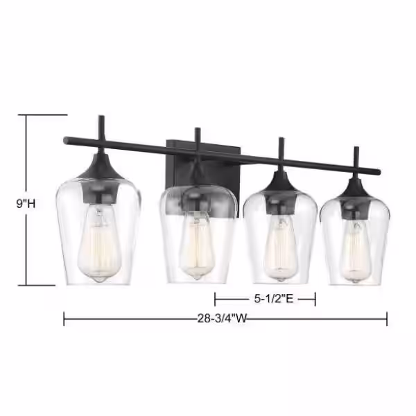 Savoy House Octave 28.75 in. W x 9 in. H 4-Light Black Bathroom Vanity Light with Clear Glass Shades