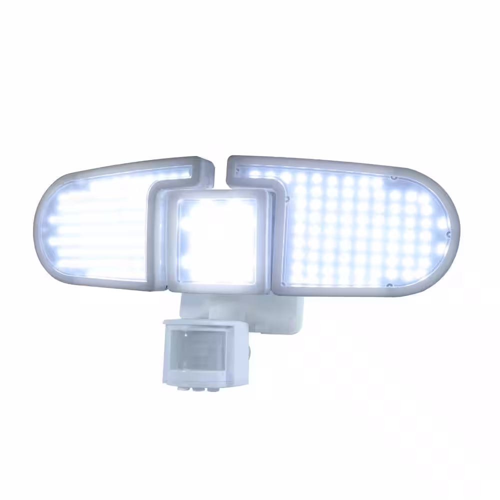NATURE POWER 205 WhiteÂ Triple Head Solar Motion Activated Outdoor Integrated LEDÂ SecurityÂ FloodÂ Light