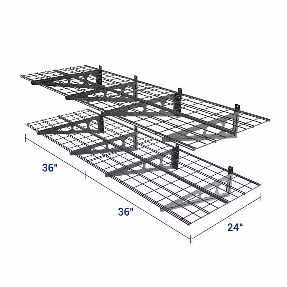 FLEXIMOUNTS 36 in. W x 24 in. D Steel Garage Wall Shelf in Black (4-Pack)