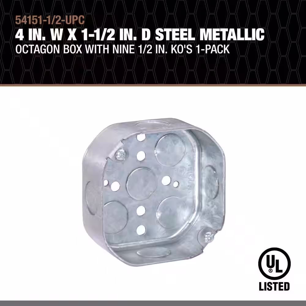 Southwire 3-1/2 in. W x 1-1/2 in. D Steel Metallic Drawn Octagon Box with Five 1/2 in. KO's, 1-Pack