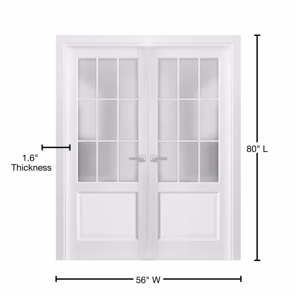 Sartodoors 3309 56 in. x 80 in. In-Swing Frosted White Finished Pine Wood Interior Door Slab with Handles