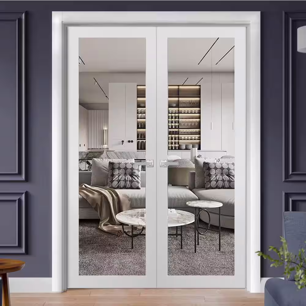 Sartodoors 2166 60 in. x 96 in. Universal Handling Frosted Glass Solid Wood White Finished Pine Wood Interior Door Slab