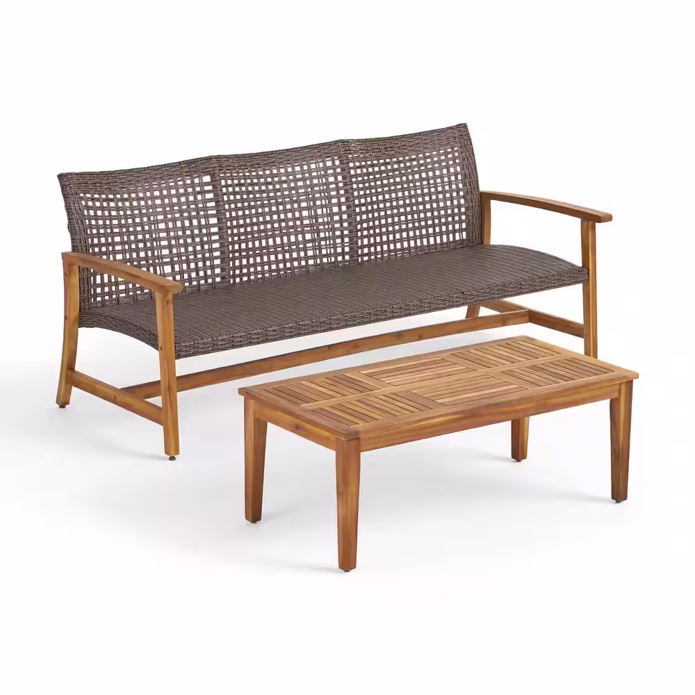 Noble House Hampton Mixed Mocha 2-Piece Faux Rattan Patio Conversation Seating Set