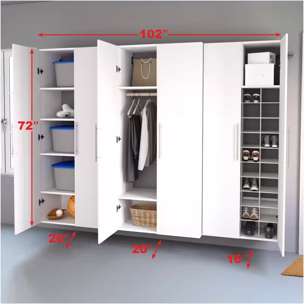 Prepac 3-Piece Composite Garage Storage System in White (102 in. W x 72 in. H x 20 in. D)