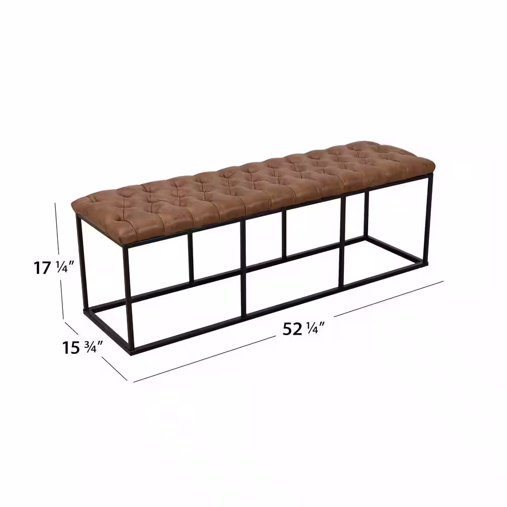 Homepop Draper Large Light Brown Faux Leather Decorative Bench/Ottoman with Button Tufting 17.25 in H x 52.25 W x 15.75 D