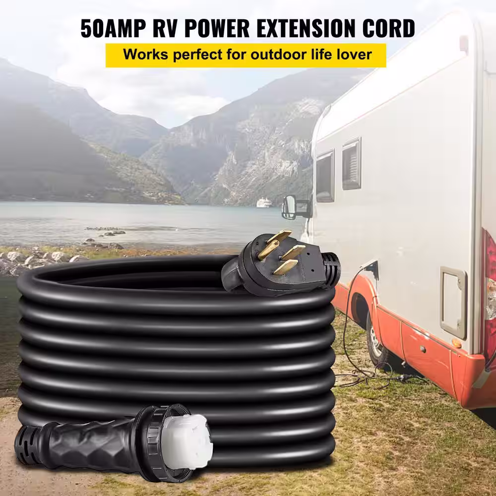 VEVOR RV Shore Power Extension Cord 50 ft. 50 Amp Heavy-Duty Twist Lock Cord 50 Amp RV Replacement Cord UL Approved