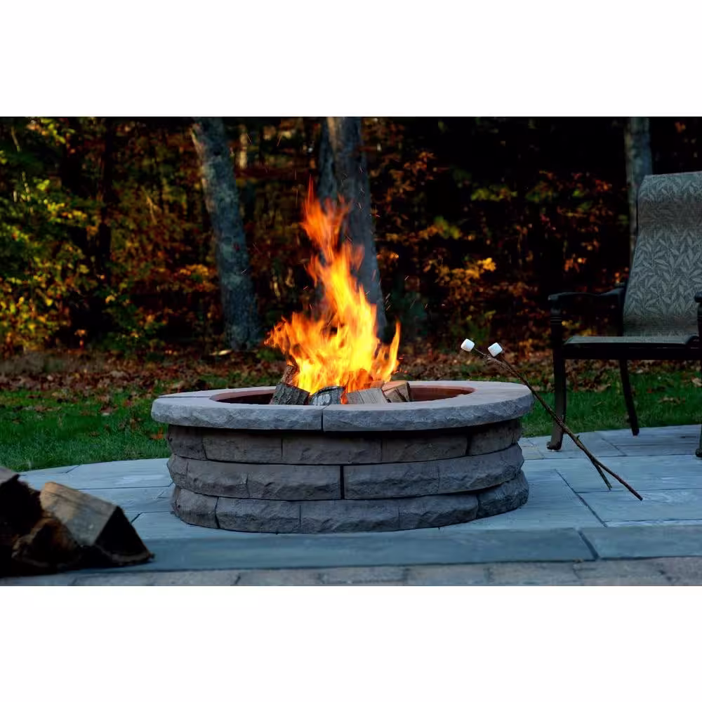 Nantucket Pavers Ledgestone 47 in. x 14 in. Round Concrete Wood Fuel Fire Pit Ring Kit Brown