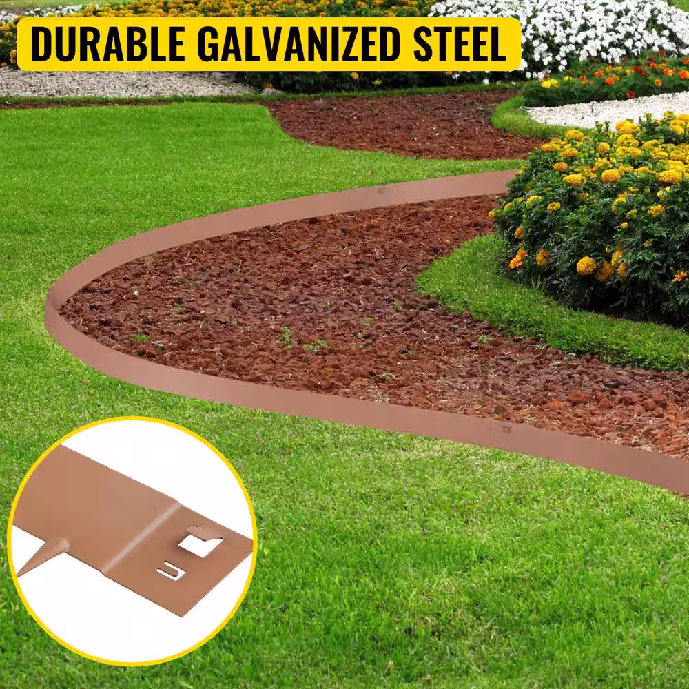 VEVOR 3 in. x 39 in. Steel Lawn Edging Garden Edging Border Landscaping Metal Edging Brown Lawn Edge for Yard (5-Pieces)