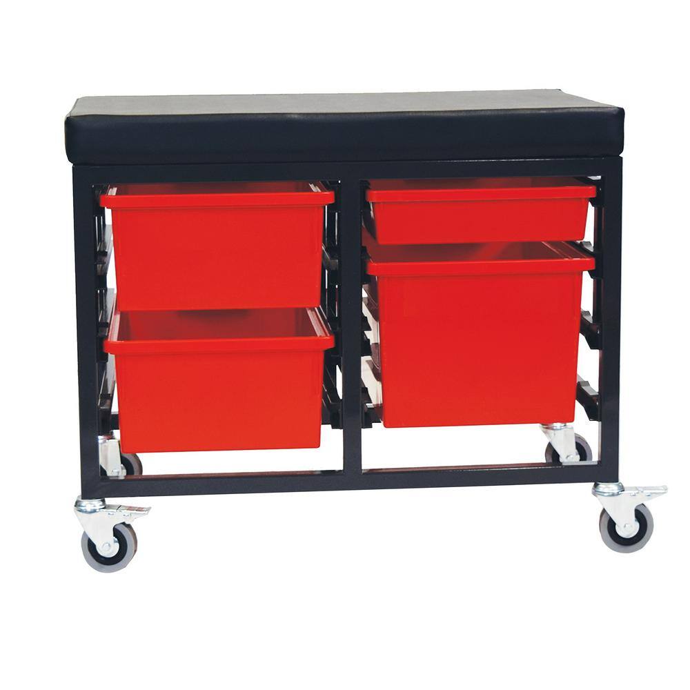 None StorBenchSeat With Cushioned Seat and 4 Storsystem Trays and Bins-Red