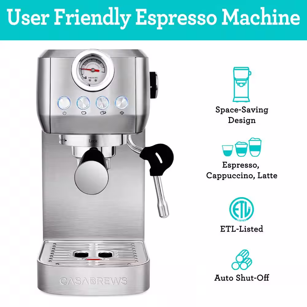CASABREWS 3700-Gense 20-Cups Sliver Stainless Steel Espresso Machine with Powerful Steam Wand
