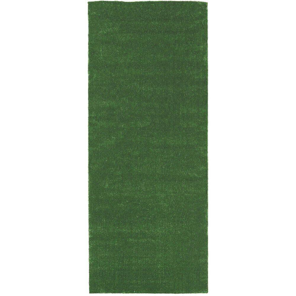 Sweet Home Stores Meadowland Collection Waterproof Solid Indoor/Outdoor 7 ft. x 19 ft. Green Artificial Grass Runner Rug