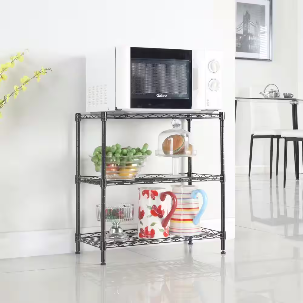None Black 3-Tier Heavy Duty Steel Freestanding Garage Storage Shelving Unit (13.4 in. W x 31.5 in. H x 23.23 in. D)