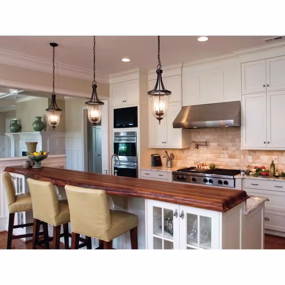 Progress Lighting Seeded Glass Collection 9.75 in. 3-Light Antique Bronze Tranistional Foyer Pendant with Clear Seeded Glass