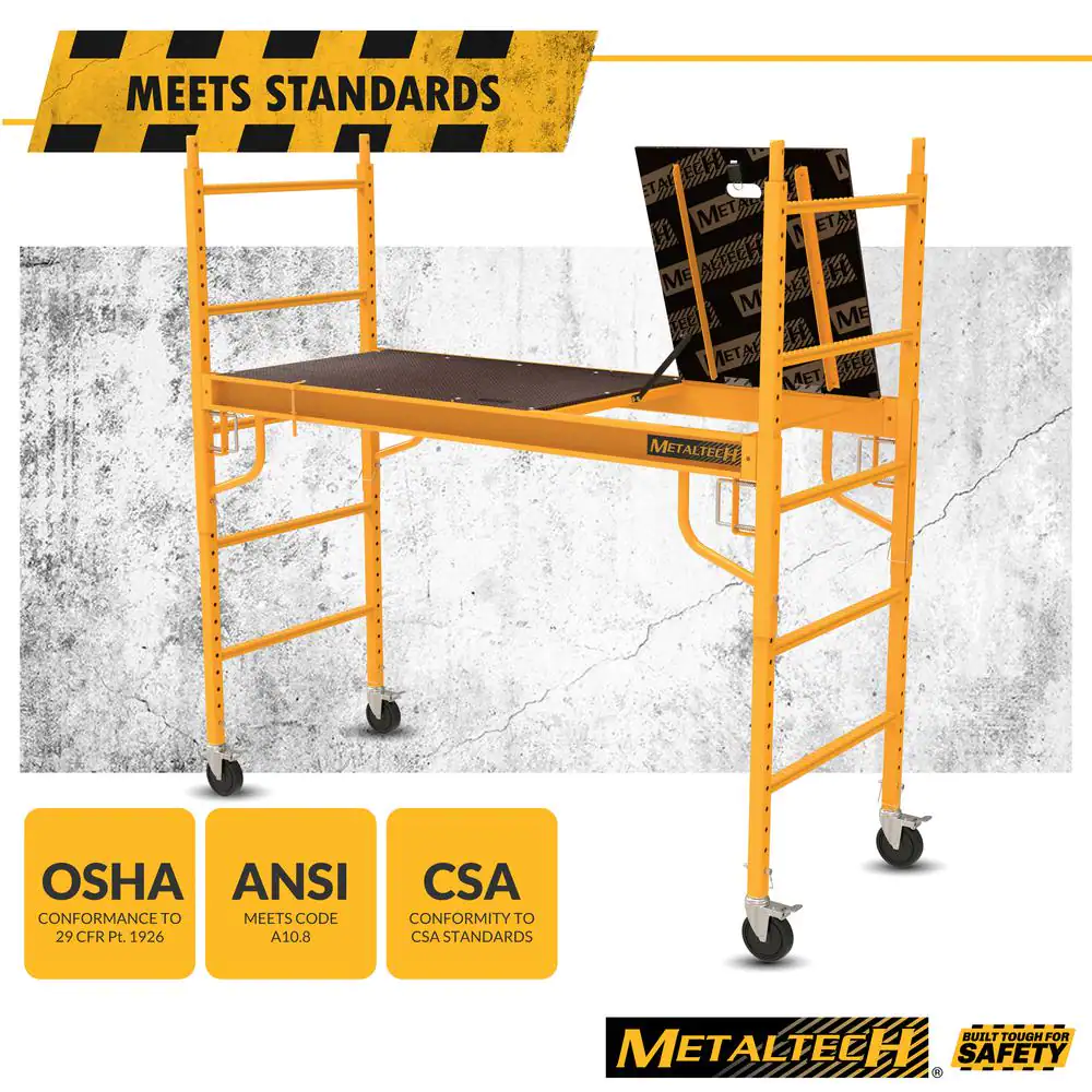 MetalTech Safeclimb Baker 6.2 ft. L x 6.25 ft. H x 2.5 ft. D Scaffold Platform with Wheels and Leveling Jacks, 1100 lbs. Capacity