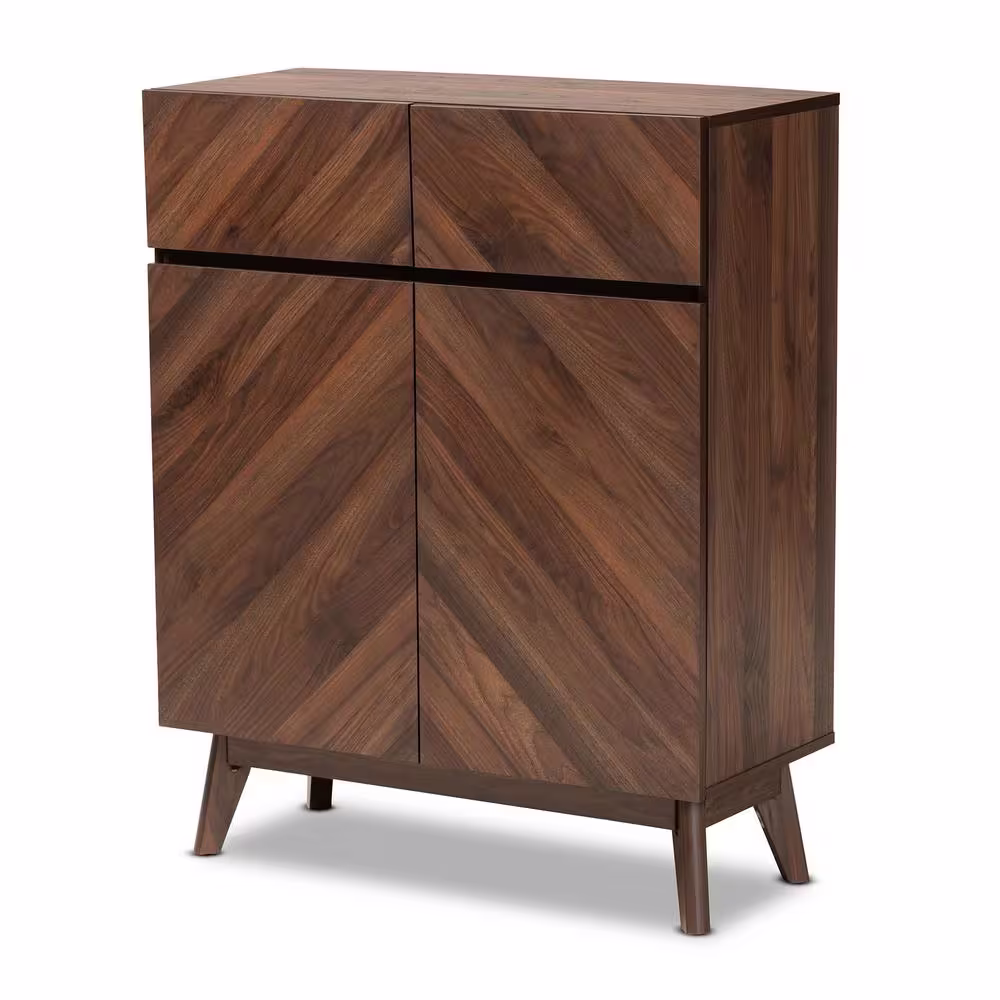 Baxton Studio Hartman 39 in. H x 31.5 in. W 12-Pair Walnut Brown Medium Density Fiberboard (MDF) Shoe Storage Cabinet