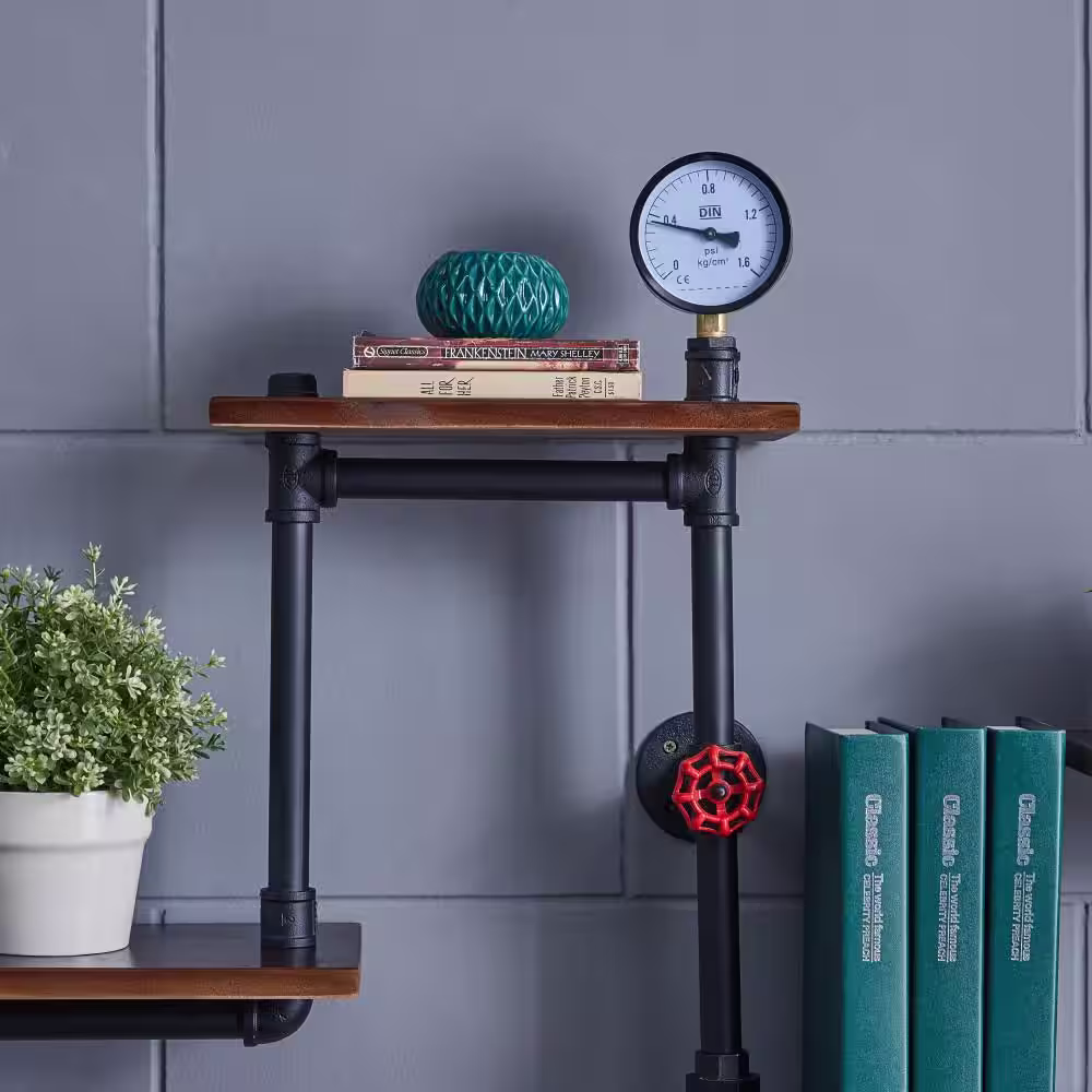 DANYA B 4-Shelf 44.5 in. x 8 in. Corner Or Straight Floating Industrial Pipe Wall Mount Shelving Unit