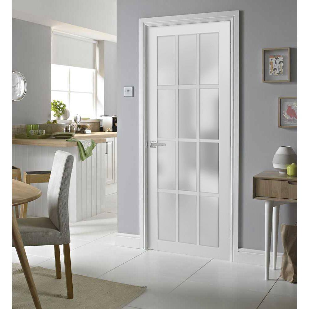 Sartodoors 3312 42 in. x 80 in. Universal Handling Frosted Glass Solid Core White Finished Pine Wood Single Prehung Interior Door