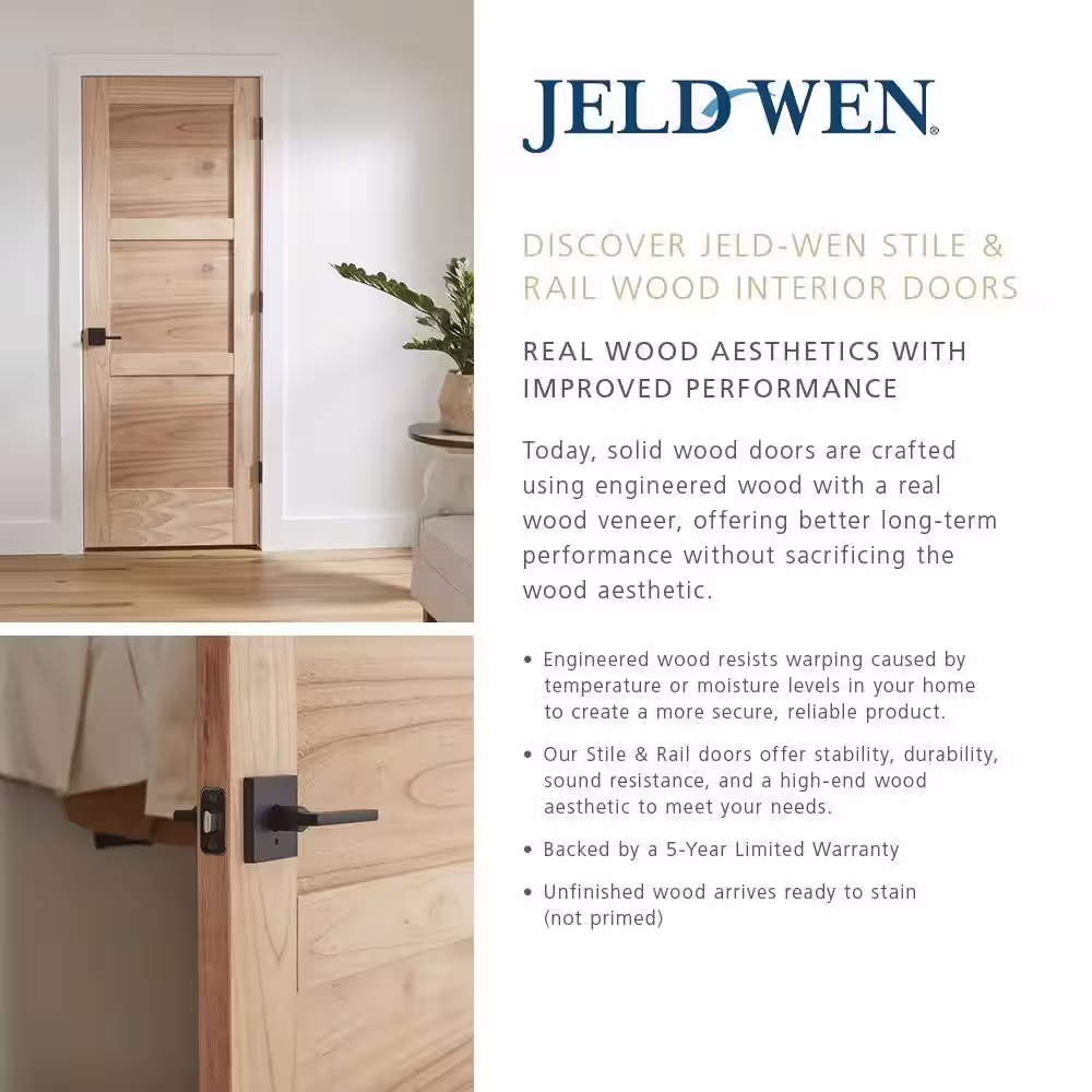 JELD-WEN 36 in. x 80 in. Pine Unfinished Right-Hand 6-Panel Wood Single Prehung Interior Door