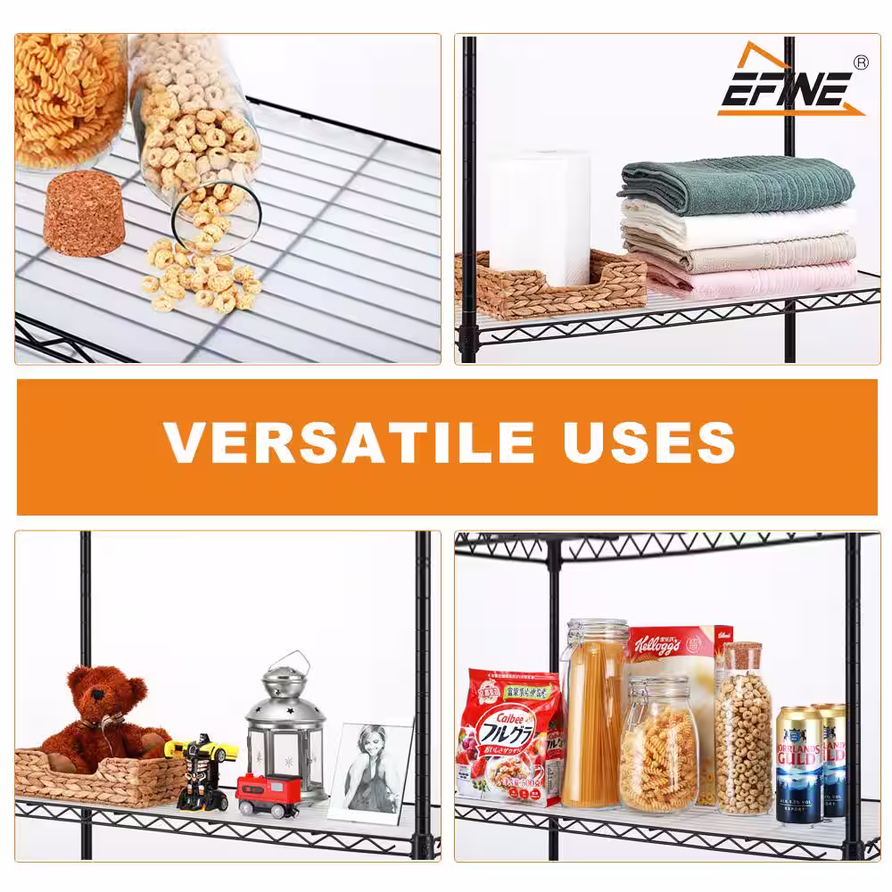 EFINE Black 3-Tier Carbon Steel Wire Garage Storage Shelving Unit, NSF Certified (36 in. W x 36 in. H x 16 in. D)