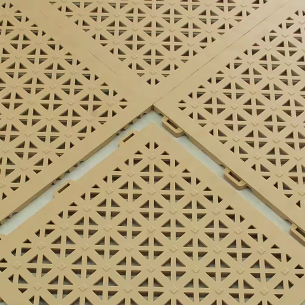 Greatmats StayLock Perforated Tan 12 in. x 12 in. x 0.56 in. PVC Plastic Interlocking Outdoor Floor Tile (Case of 26)
