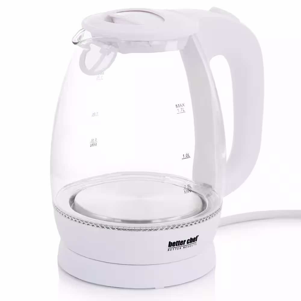 Better Chef 1.7 Liter 7-Cup Glass 360Â° Cordless LED Electric Kettle in White