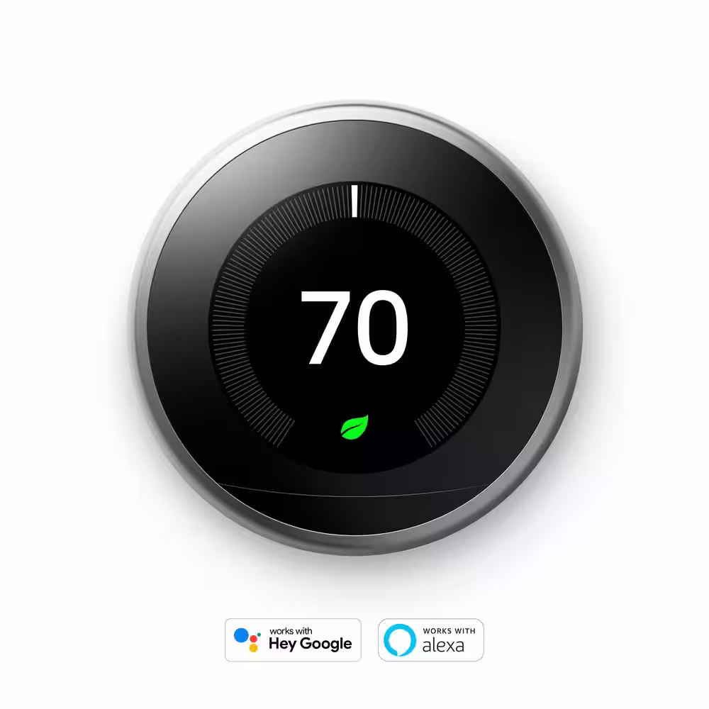 Google Nest Learning Thermostat - Smart Wi-Fi Thermostat Stainless Steel + Nest Temperature Sensor
