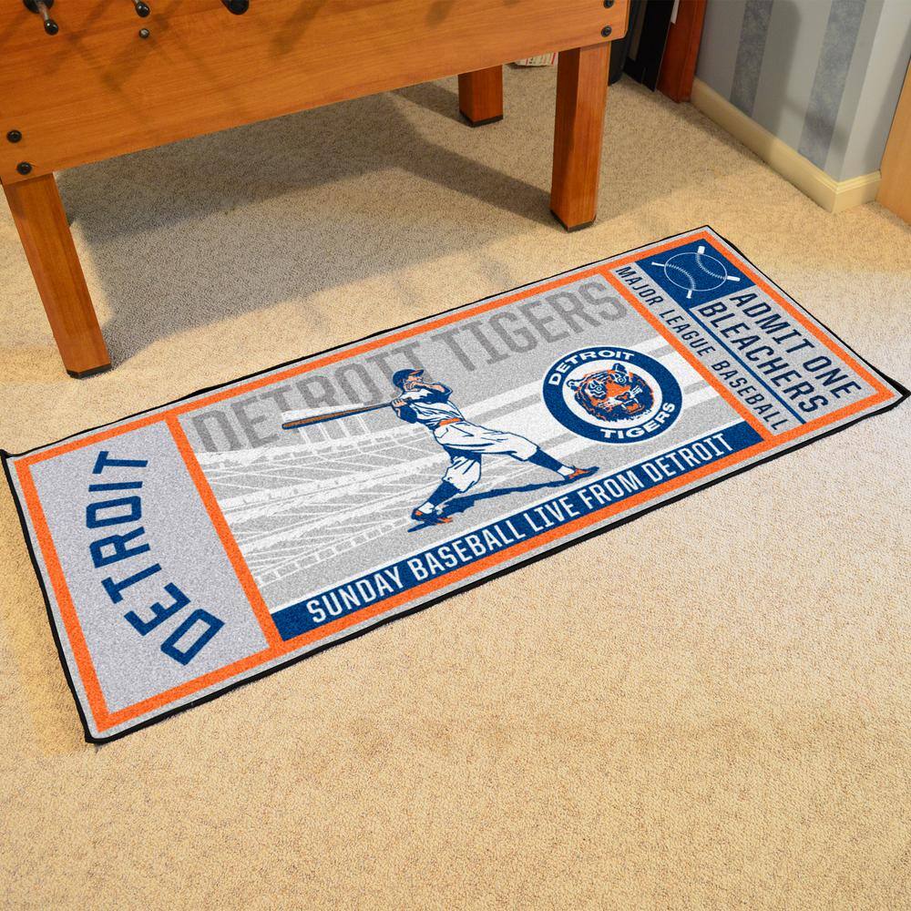 FANMATS Detroit Tigers Gray 2 ft. 6 in. x 6 ft. Ticket Runner Area Rug