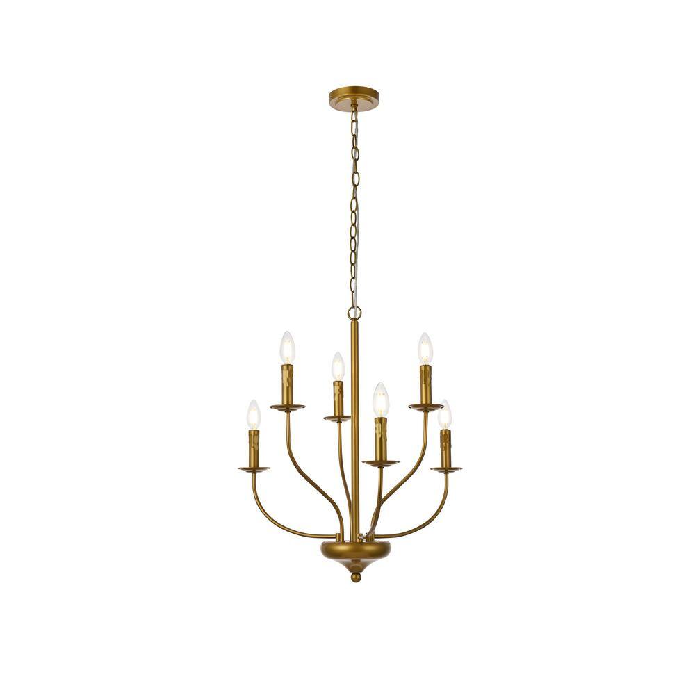 Unbranded Home Living 40-Watt 6-Light Brass Pendant Light with No Shade, No Bulbs Included