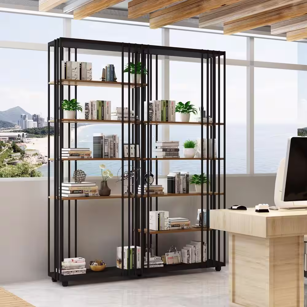 None 79.1 in. Tall Black Metal Frame Standard Bookcase Bookshelf With 6 Tier Shelves