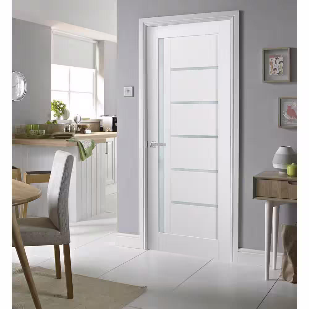 Sartodoors 4088 32 in. x 80 in. Left/Right Frosted Solid MDF White Finished Pine Wood Single Prehung Interior Door with Hardware