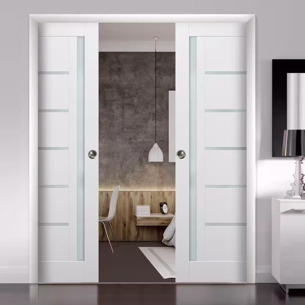 Sartodoors 36 in. x 96 in. Single Panel No Bore Solid MDF 1/4 Lite Frosted Glass White Finished Pine Wood Interior Door Slab
