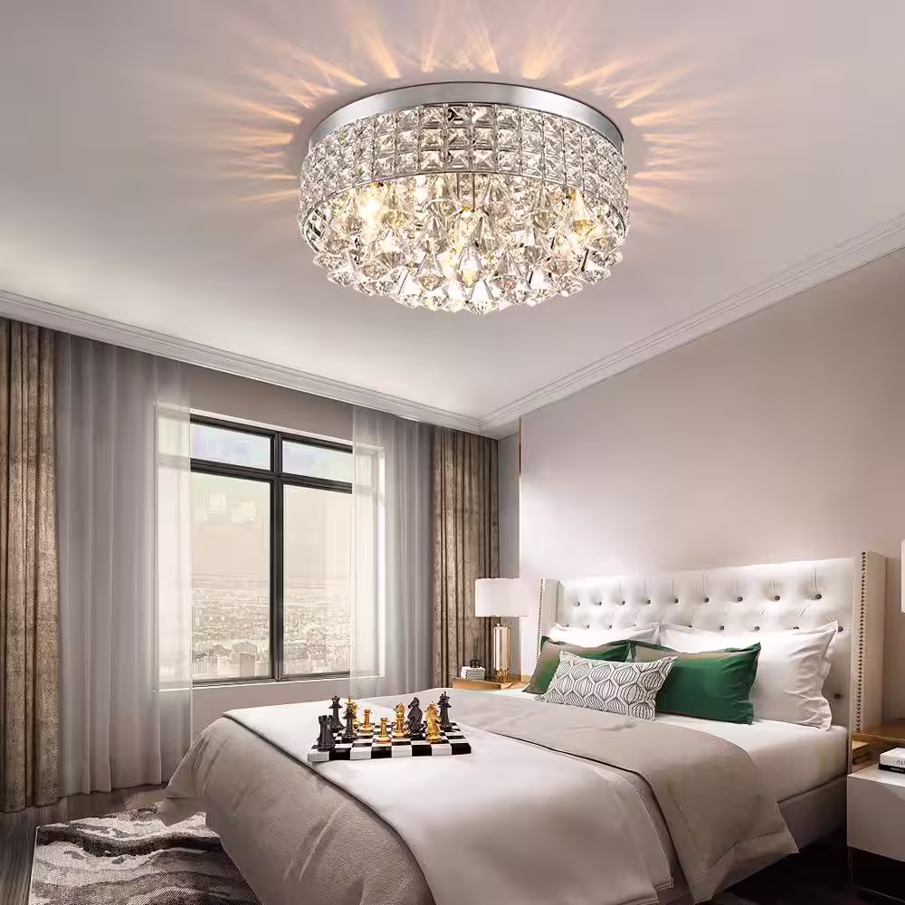Maxax Jackson 4-Light 15 in. Chrome Flush Mount With Crystal