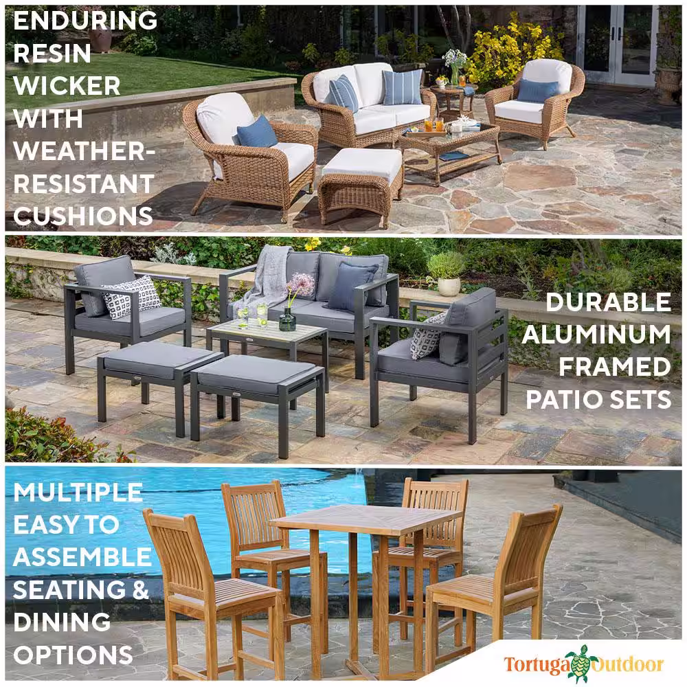 Tortuga Outdoor Portside 5-Piece Amber Wicker Outdoor Dining Set with Husk Hunter Cushions (Wicker Chair and Dining Table Bundle)