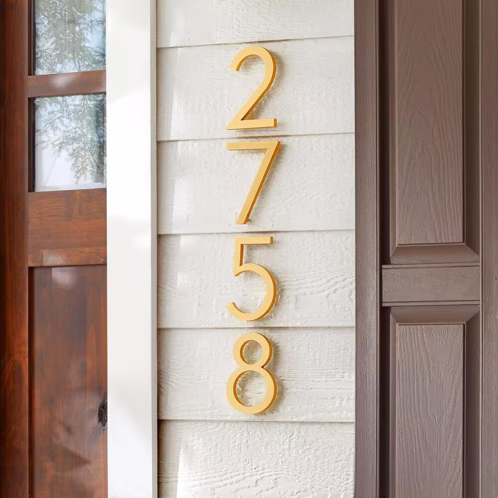 Everbilt 10 in. Brushed Brass Aluminum Floating or Flat Modern House Number 7