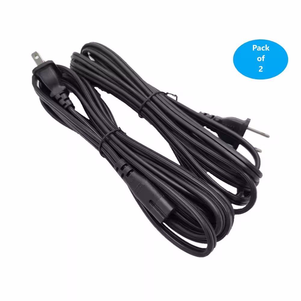 Micro Connectors, Inc 1.5 m Notebook AC Power Cord 2-Prong (18 AWG) Black (2-Pack)
